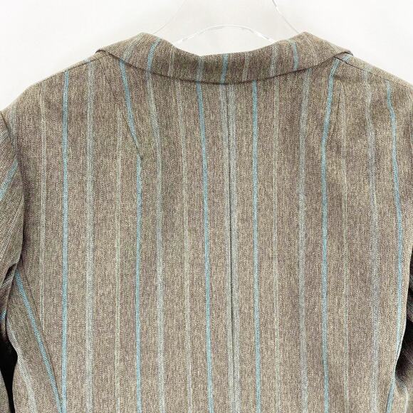 PLAZA SOUTH Vintage 90s Pinstripe Brown Blue Blazer Suit Jacket - Picture 7 of 8